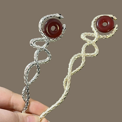 Палочки для волос из сплава змеи, с бисером имитации нефрита