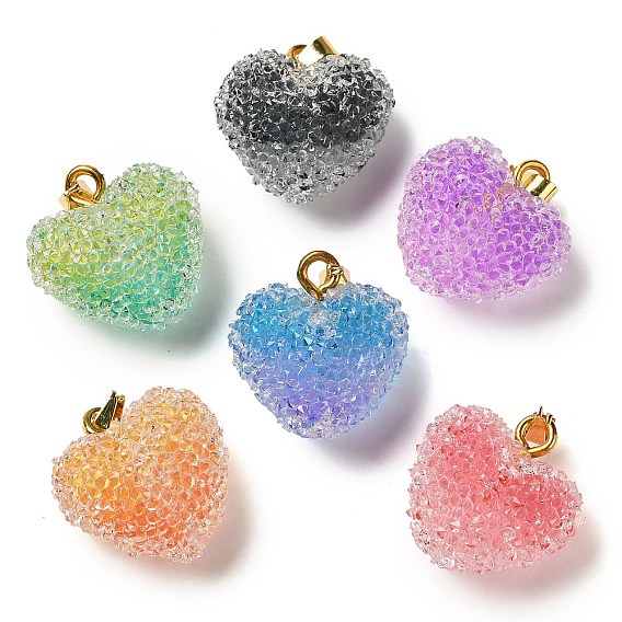 Подвески из прозрачной смолы с точками из стразов, подвески в форме сердца с латунной фурнитурой, реальный 18 k позолоченный, без кадмия и без свинца, долговечный