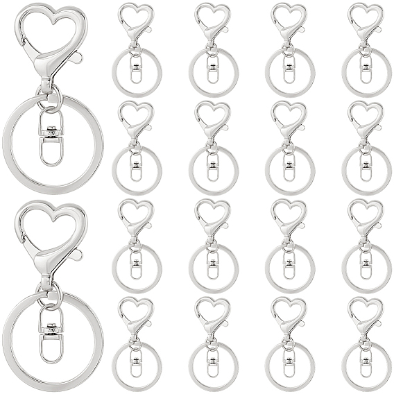 20 шт. застежки для брелков из цинкового сплава, сердце