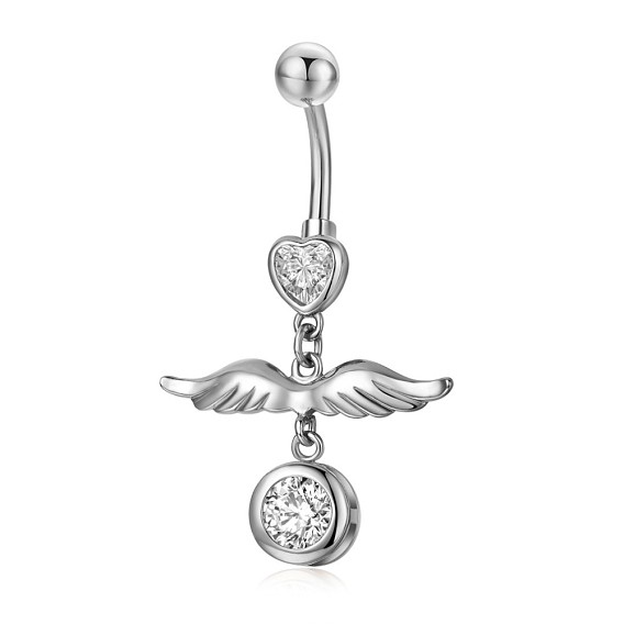 Piercing-Schmuck, kubischer Zirkiona-Nabelring aus Messing, Bauchringe, mit 304 Edelstahlleiste, Bleifrei und cadmium frei, Flügel