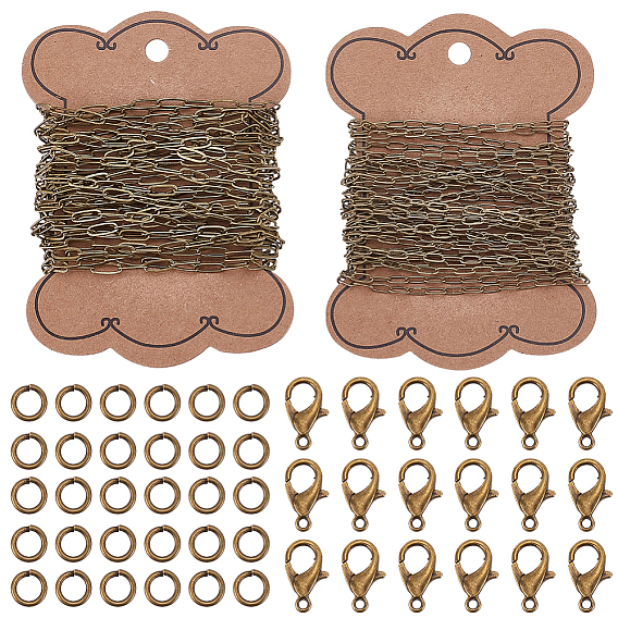 Kits de fabricación de collares de bricolaje, Incluyen 2 estilos de cadenas de clips de papel de latón, 100pcs anillos de latón de salto, 20 de las PC de la langosta de la aleación broches garra, 2 Uds carrete de cinta