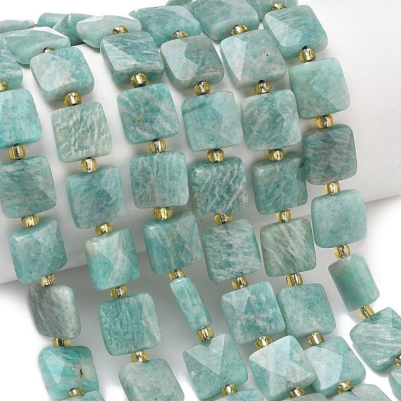 Природных амазонит бисер нитей, квадратный, граненые, с бисером