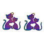 Ion Plating(IP) 304 Stainless Steel Filigree Pendants, Etched Metal Embellishments, Cat, Rainbow