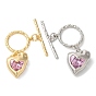 Латуни Переключить застежками, без кадмия, без никеля и без свинца, со стеклом, сердце, фиолетовые