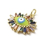 Brass Enamel Pendants, with Glass and Jump Ring, Real 18K Gold Plated, Evil Eye Charm