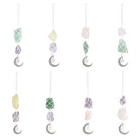 Nuggets Natural Gemstone Pocket Pendant Decorations, Moon Star Alloy Charms and Nylon Thread Hanging Ornaments