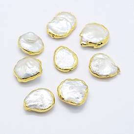 Natural Cultured Freshwater Pearl Beads, Edge Golden Plated, Nuggets