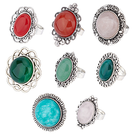 CHGCRAFT DIY Natural & Synthetic Mixed Gemstone Finger Ring Making Kits, Including Vintage Iron & Alloy Adjustable Finger Ring Settings, Synthetic & Natural Mixed Stone Cabochons, Antique Silver