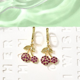 Серьги-подвески в форме вишни с микропаве из латуни и кубическими цирконами, стойки покрытие, без свинца и без кадмия, долговечный