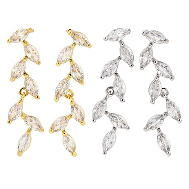 Leaf Brass Micro Pave Clear Cubic Zirconia Dangle Stud Earrings, Long-Lasting Plated, Lead Free & Cadmium Free