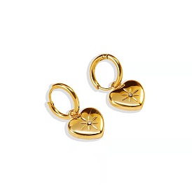 Stainless Steel Gold-plated Earrings with Heart-shaped Pendant - European and American Style