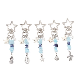 Подвесные украшения из океанического сплава, с бусинами из искусственной бирюзы в форме морской звезды, натурального белого нефрита и содалита, жемчугом из ракушек и поворотными застежками из цинкового сплава в форме звезды., разнообразные