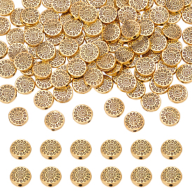 100 бусины из цинкового сплава в тибетском стиле, плоские круглые с цветком