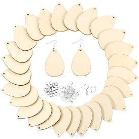 Boucles d'oreilles Sunnyclue DIY, avec pendentifs en bois blanc non fini et crochets de boucle d'oreille en laiton, larme