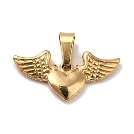 Vacuum Plating 201 Stainless Steel Pendants, Heart with Wing