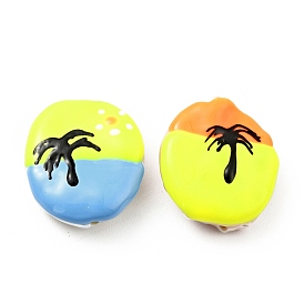 Natural Culture Freshwater Pearl Beads, with Enamel, Flat Round with Coconut Tree Pattern