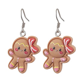 Christmas Resin Dangle Earrings, with 304 Stainless Steel Earring Hooks, Gingerbread Man