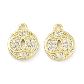 Brass Micro Pave Clear Cubic Zirconia Pendants, Flat Round
