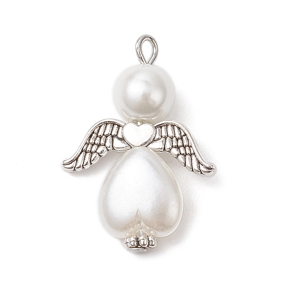 Стеклянные жемчужины круглые бусины и бусины из АБС пластика имитация жемчуга подвески, ангел, с крылом из сплава и железной петлей