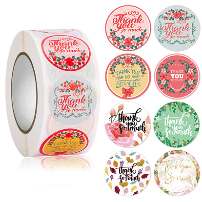 8 Styles Thank You Stickers, Adhesive Roll Sticker Labels, for Envelopes, for Embosser Stamp Sealing Certificate Stickers