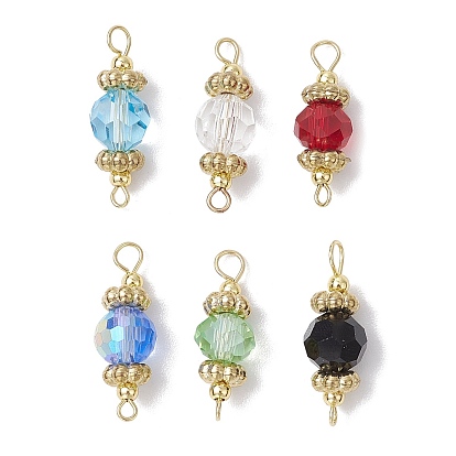 6 шт 6 цвета граненые круглые стеклянные соединительные подвески, с 304 двойными петлями из нержавеющей стали, золотые