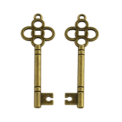 Tibetan Style Alloy Skeleton Key Pendants, Cadmium Free & Lead Free, 46x15x2mm, Hole: 2mm, about 657pcs/1000g