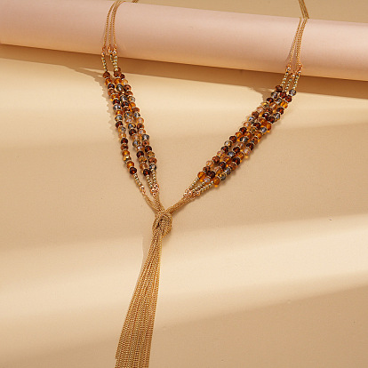 Богемные стеклянные и АБС-пластиковые бусы, 3-рядные колье-лариаты с кисточками для женщин.