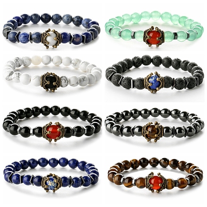 Круглый эластичный браслет из бисера из натуральных смешанных драгоценных камней