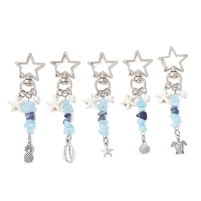 Подвесные украшения из океанического сплава, с бусинами из искусственной бирюзы в форме морской звезды, натурального белого нефрита и содалита, жемчугом из ракушек и поворотными застежками из цинкового сплава в форме звезды., разнообразные