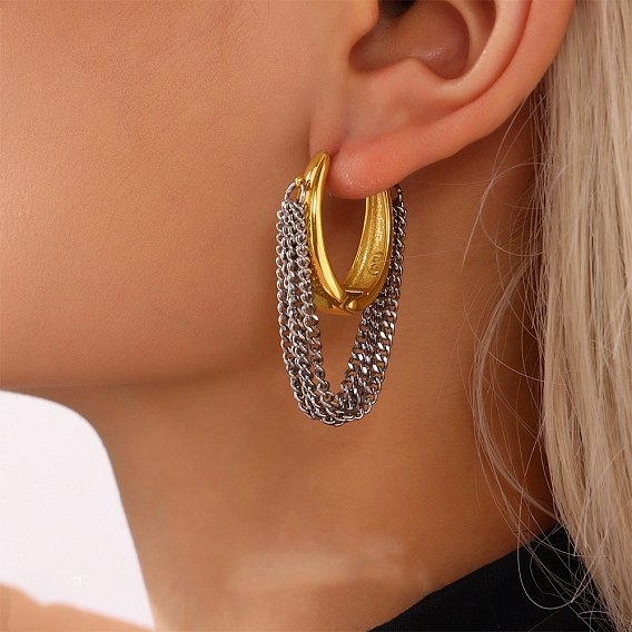 Серьги из 304 нержавеющей стали, овальный с цепочкой-кисточкой