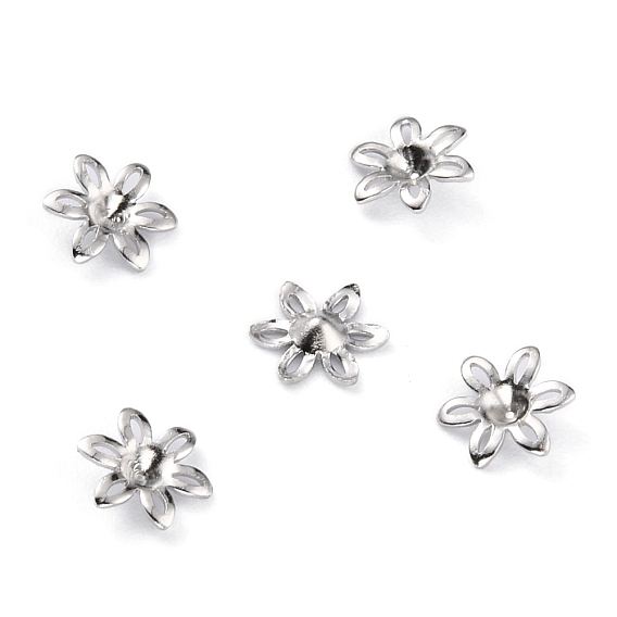 Шапочки и конусы для бусин, латунные, 6-лепесток, цветок