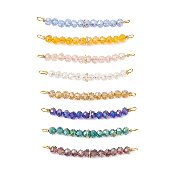 8 шт. 8 цвета стеклянные граненые рондельные бусины-подвески, с петлями из нержавеющей стали, золотые