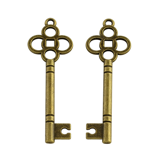 Тибетском стиле сплава Skeleton Key подвески, без кадмия и без свинца, 46x15x2 мм, Отверстие : 2 мм , около 657 шт / 1000 г