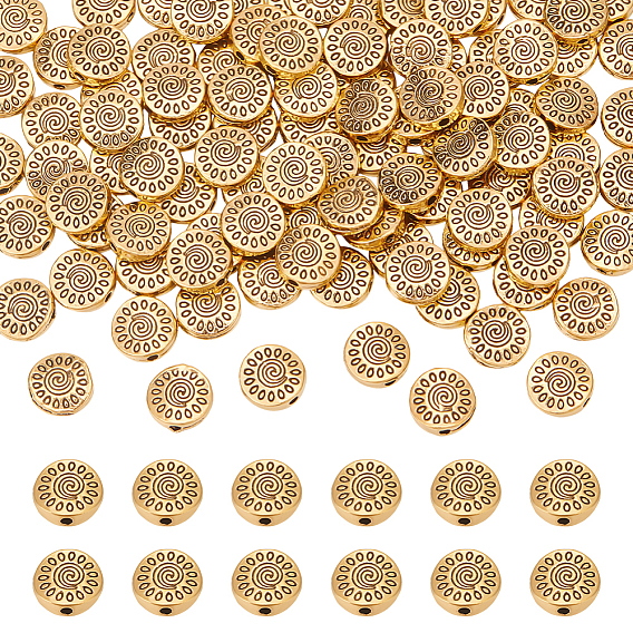 100 бусины из цинкового сплава в тибетском стиле, плоские круглые с цветком