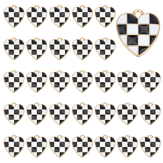 50 шт. Подвески из сплава эмали, без кадмия и без свинца, золотой свет, сердце, клетчатые подвески