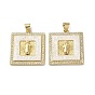 Brass Micro Pave Cubic Zirconia Pendants, Cadmium Free & Lead Free, with Shell, Square