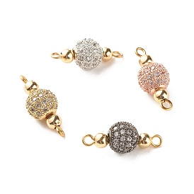 Rack Plating Brass Cubic Zirconia Links Connectors, with Brass Beads and 304 Stainless Steel Findings, Round