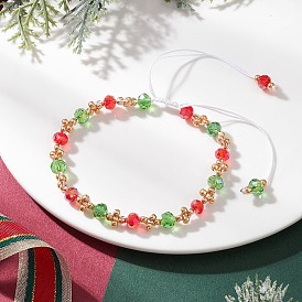 Рождественский браслет ручной работы из стеклянных бусинок и стеклянных семян, регулируемый плетеный нейлоновый браслет для женщин, цветок