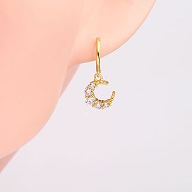 925 Silver Moon Shaped Zirconia Drop Earrings - Chic and Trendy Ear Cuffs