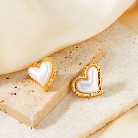 Chic Vintage Heart-Shaped Stainless Steel & Imitation Pearl Stud Earrings for Women