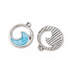 Rack Plating Alloy Pendant, with Enamel, Flat Round with Wave Charm