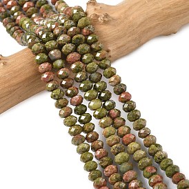 Natural Unakite Bead Strands, Faceted, Rondelle