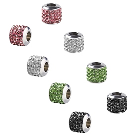 Unicraftale 304 Stainless Steel European Beads, with Grade A Rhinestone, Large Hole Beads, Barrel