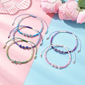 Регулируемые плетеные браслеты из натуральных драгоценных камней для женщин, круглые, с шариком из стеклянного семени