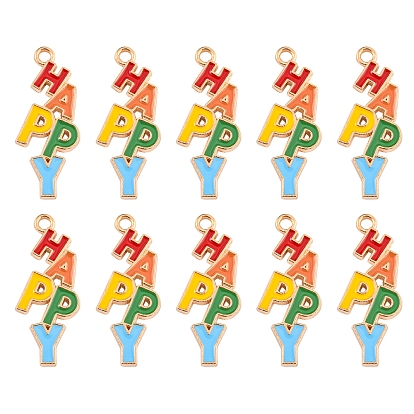 Подвески из эмали и сплава, золотые, слово счастливое