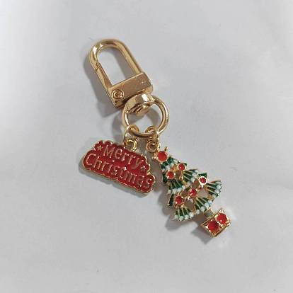 Décorations de pendentif en alliage d'émail de noël, fermoirs alliage pivotantes, pour porte-clés, sac à main, ornement de sac à dos, or