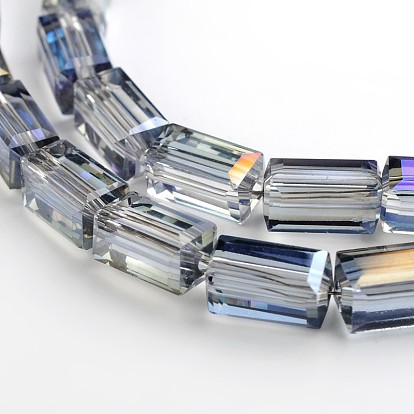 Plaqué moitié arc-facettes galvanoplastie parallélépipède perles de verre brins, 8x4x4mm, Trou: 1mm, Environ 50 pcs/chapelet, 16 pouce
