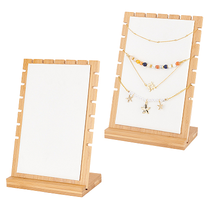 2 наборы из бамбука и дерева с несколькими подставками для ожерелий, подвесной органайзер для ожерелья, с искусственной кожей/мягким бархатным ковриком, прямоугольные
