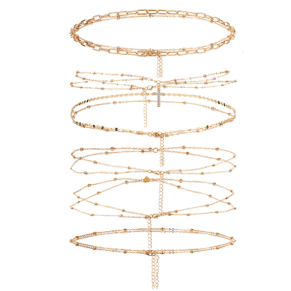 6 Стильные цепочки на талию из сплава с двойными звеньями и круглыми шариками для женщин