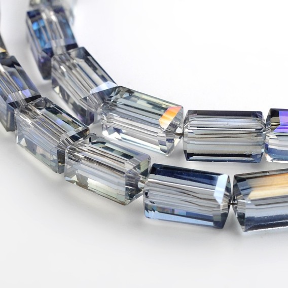 Plaqué moitié arc-facettes galvanoplastie parallélépipède perles de verre brins, 8x4x4mm, Trou: 1mm, Environ 50 pcs/chapelet, 16 pouce